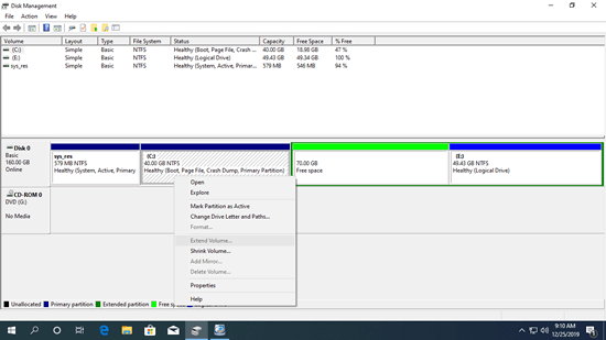 Extend Volume greyed out