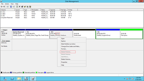 Extend Volume disabled